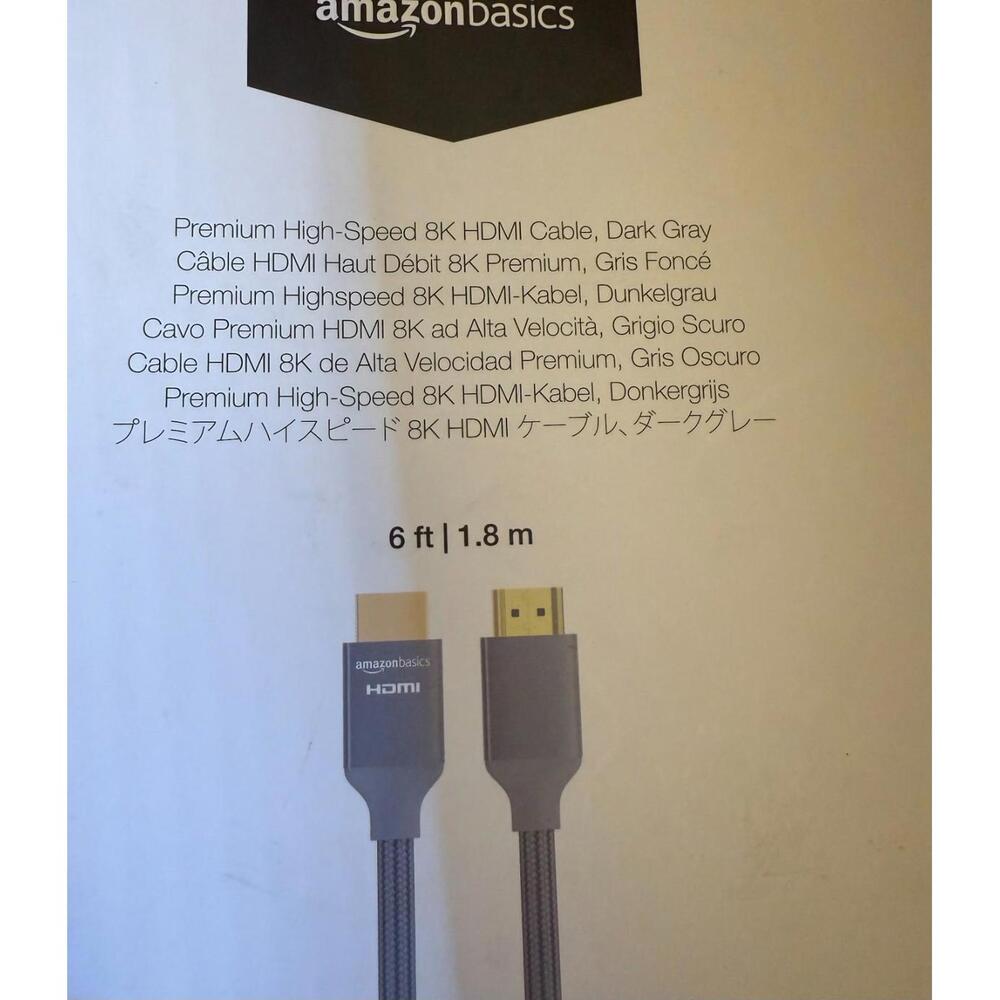 Premium High Speed 8K HDMI Cable, 6 FT, Dark Grey